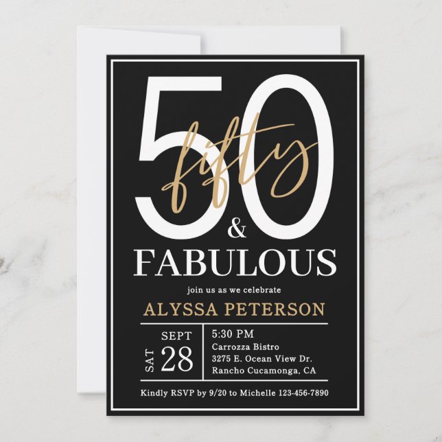 Invitación Cincuenta y Fabuloso Script Cumpleaños 50 (Anverso)