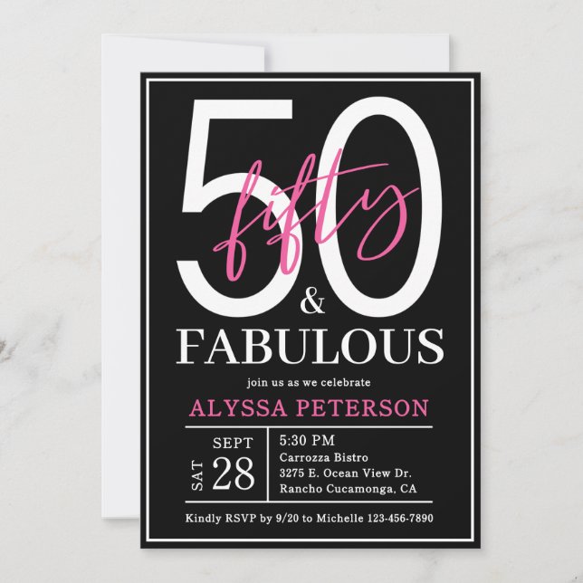 Invitación Cincuenta y Fabuloso Script Cumpleaños 50 (Anverso)