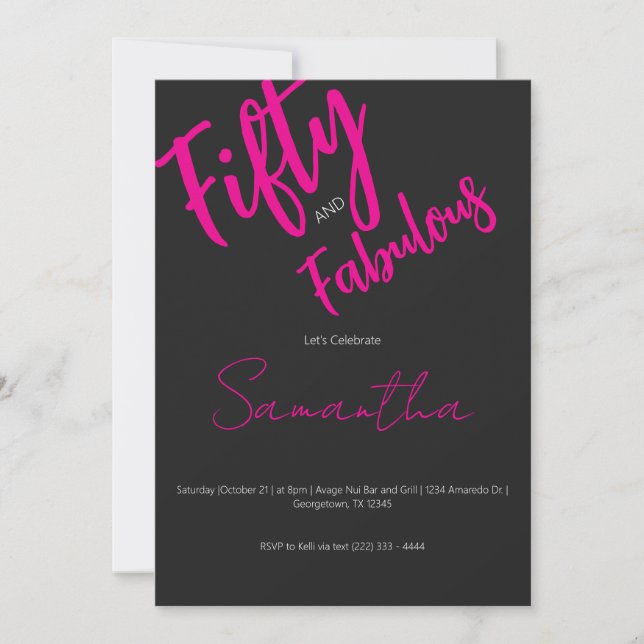 Invitación Cincuenta y Fabuloso Script Cumpleaños 50 (Anverso)