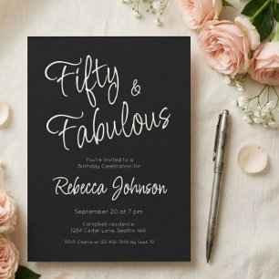 Invitación Cincuenta y Fabuloso Script Negro Cumpleaños 50