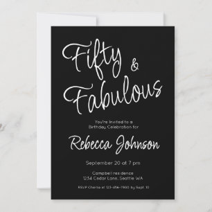 Invitación Cincuenta y Fabuloso Script Negro Cumpleaños 50