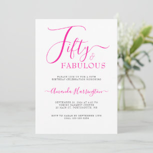 Invitación Cincuenta y Fabuloso Script Rosa Cumpleaños 50 Fie