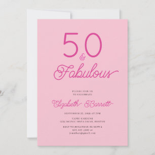 Invitación Cincuenta y Fabuloso Script Rosa Cumpleaños 50 Par