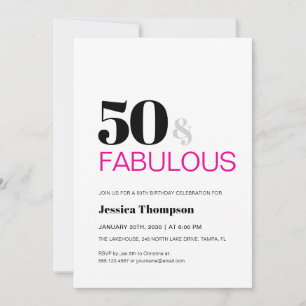 Invitación Cincuenta y Fabuloso Tipografía Rosa Cumpleaños 50
