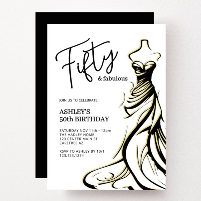 Invitación Cincuenta y fabuloso vestido blanco negro 50 cumpl (Subido por el creador)