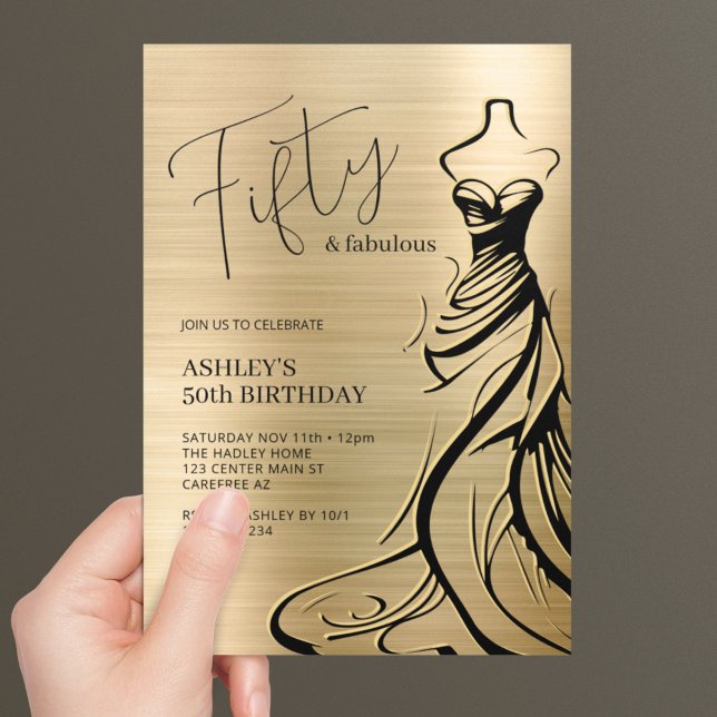 Invitación Cincuenta y fabuloso vestido Dorado 50 cumpleaños (Subido por el creador)