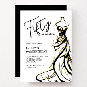 Invitación Cincuenta y Fabuloso Vestido Negro Blanco Cumpleañ