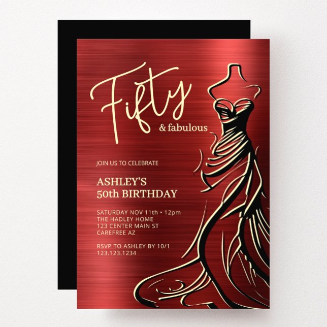 Invitación Cincuenta y fabuloso vestido rojo 50 cumpleaños (Subido por el creador)