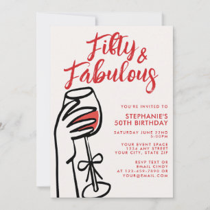 Invitación Cincuenta y fabuloso vino tinto dibujado a mano cu