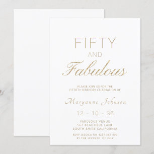 Invitación Cincuenta y fabuloso White Gold Modern cumpleaños