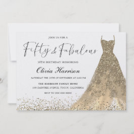 Invitación Cincuenta y fabuloso y magnífico vestido de oro co