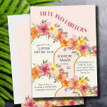 Invitación Cincuenta y fabulosos arcos florales 50 cumpleaños<br><div class="desc">50.ª invitación a la fiesta de cumpleaños de las mujeres. El diseño se titula "Cincuenta y Fabuloso" y la plantilla está preparada para que usted añada la redacción de la invitación de su personalizado. Este diseño floral de bonito tiene arcos de oro y guirnaldas de flores y follaje en tonos...</div>