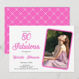 Invitación Cincuenta y fabulosos cumpleaños 50 negro rosa