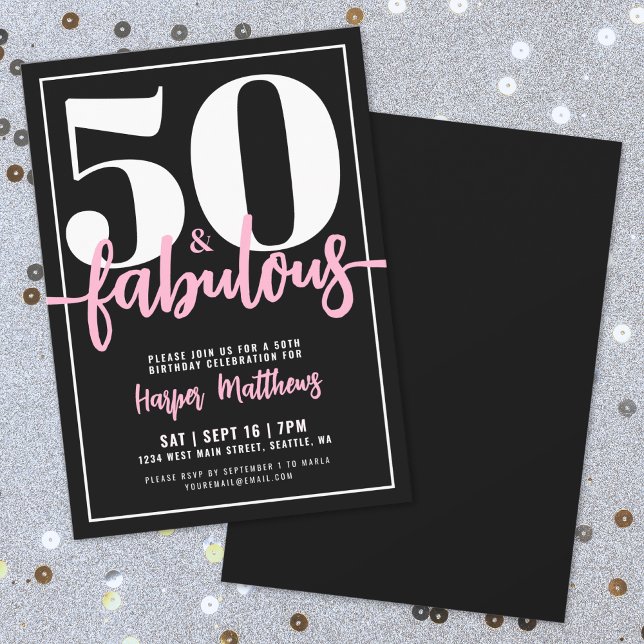 Invitación Cincuenta y fabulosos cumpleaños modernos número 5 (Fifty And Fabulous Modern 50th Birthday Party Invitation)