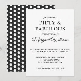 Invitación Cincuenta y fabulosos puntos de Polka Black White