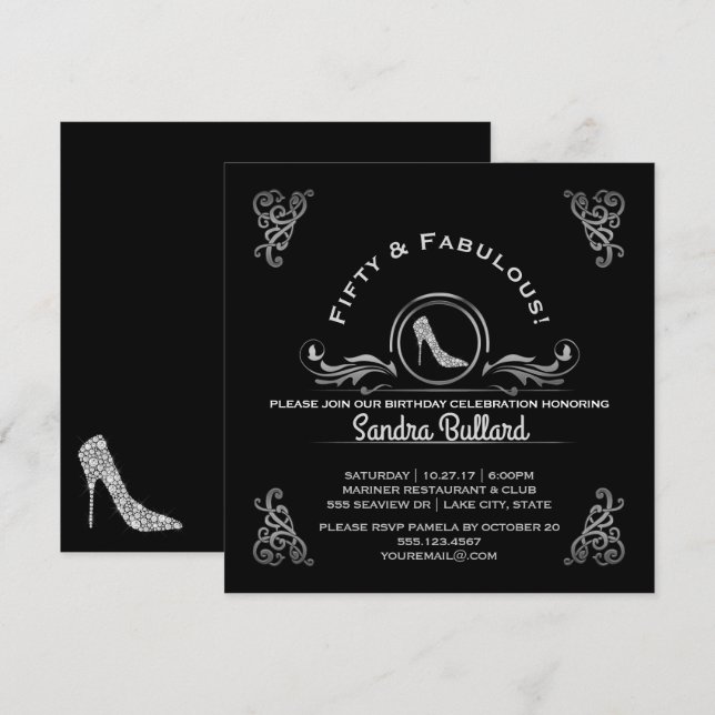 Invitación Cincuenta y fabulosos talones altos de diamantes C (Anverso / Reverso)