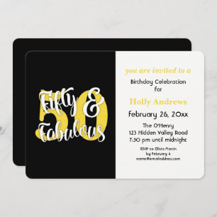 Invitación Cincuenta y fiesta de cumpleaños amarilla fabulosa