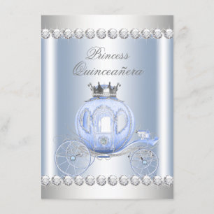 Invitación Cinderella Azul Princesa Quinceañera Plateada