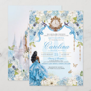 Invitación Cinderella Blue Elegance Real Princesa Quinceanera