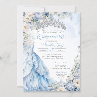 Invitación Cinderella Blue Elegant Gown Princess Quinceanera