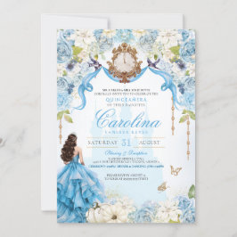 Invitación Cinderella Blue & Gold Princess Luxury Quinceanera