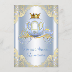 Invitación Cinderella Blue Gold Princess Quinceanera