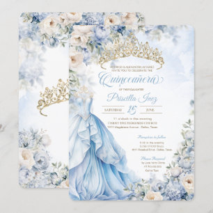 Invitación Cinderella Blue Princess Fairytale Quinceañera