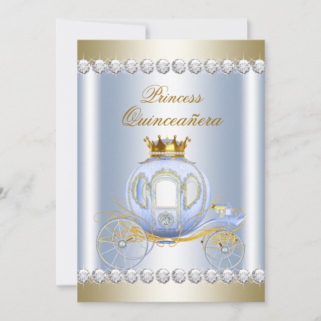 Invitación Cinderella Blue Princess Quinceanera (Anverso)