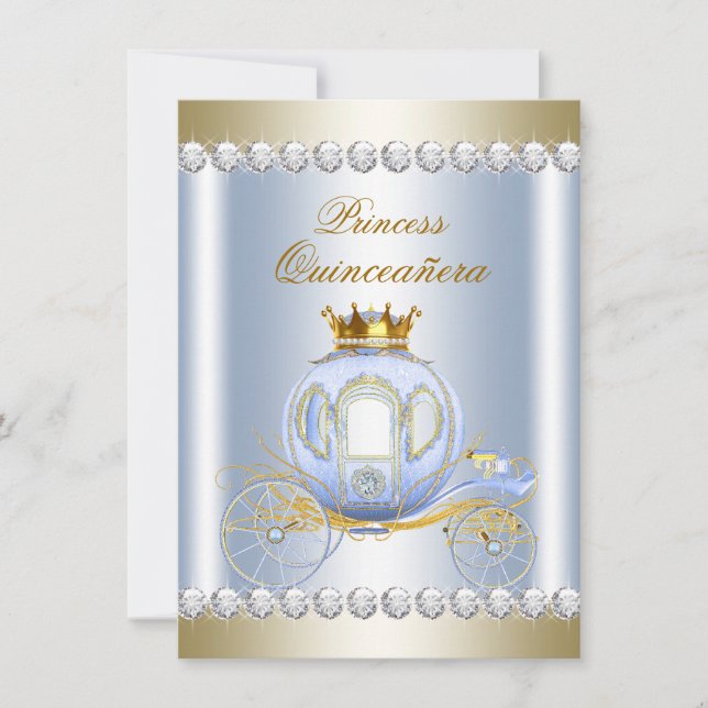 Invitación Cinderella Blue Princess Quinceanera (Anverso)