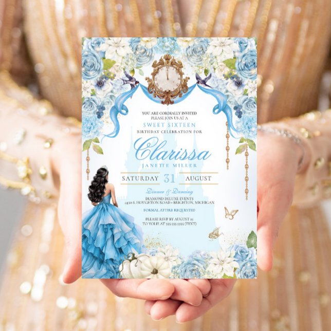 Invitación Cinderella Blue Royal Sweet Sixteen Princess (Subido por el creador)