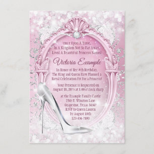 Invitación Cinderella de vidrio rosa zapatilla Quinceanera