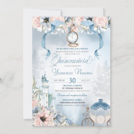 Invitación Cinderella Fairy Tale Light Blue Pink Quinceanera