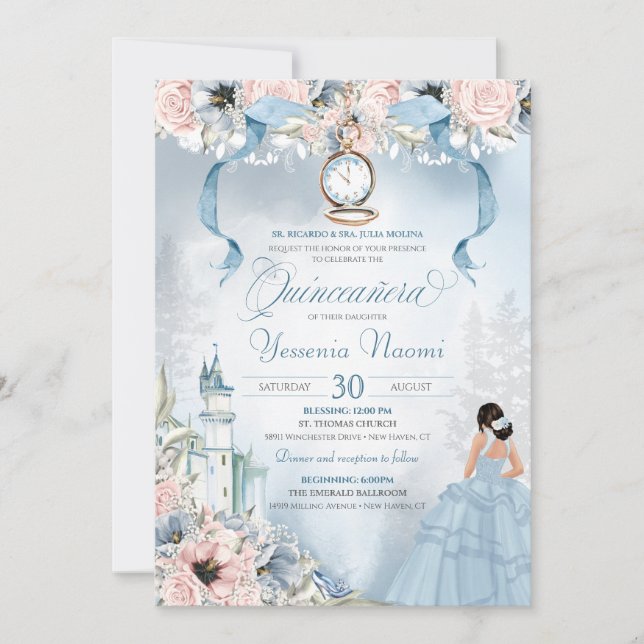 Invitación Cinderella Fairy Tale Princess Castle Quinceanera (Anverso)
