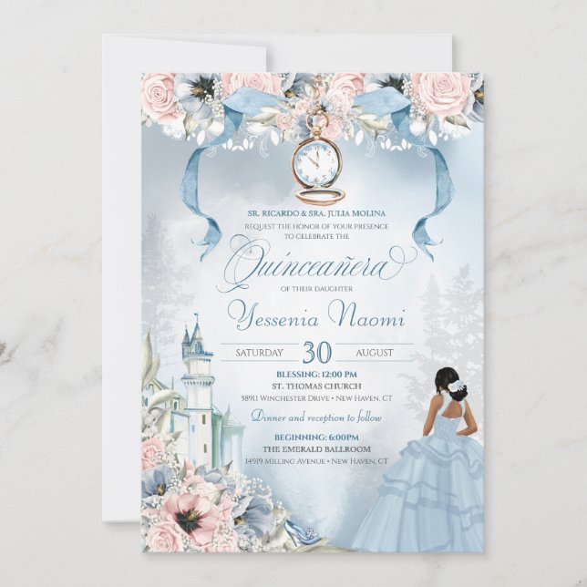 Invitación Cinderella Fairy Tale Princess Castle Quinceanera (Anverso)