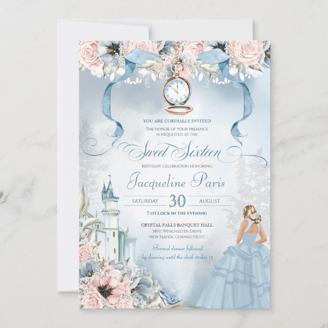 Invitación Cinderella Fairy Tale Princess Sweet 16 Cumpleaños (Anverso)