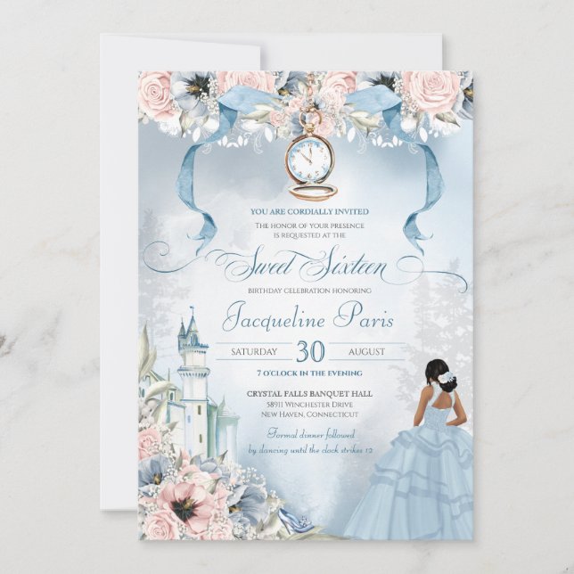 Invitación Cinderella Fairy Tale Princess Sweet 16 Cumpleaños (Anverso)