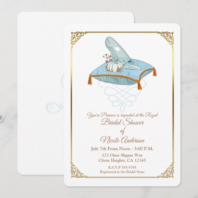 Invitación Cinderella Glass Slipper Elegant Bridal Shower (Anverso / Reverso)