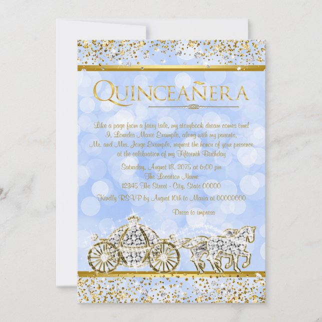 Invitación Cinderella Princesa Caballo Carruaje Quinceañera (Anverso)