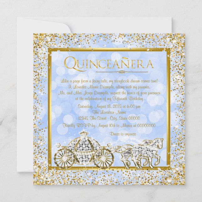 Invitación Cinderella Princesa Caballo Carruaje Quinceañera (Anverso)