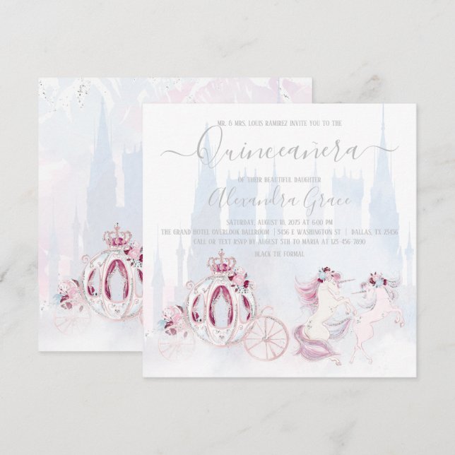 Invitación Cinderella Princesa Cuento de Hadas Quinceañera (Anverso / Reverso)