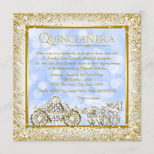 Invitación Cinderella Princesa Quinceañera Azul Oro