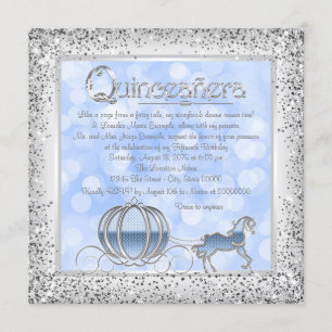 Invitación Cinderella Princesa Quinceañera Plateada Azul