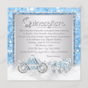 Invitación Cinderella Princesa Quinceañera Plateada Azul