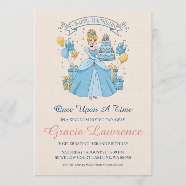 Invitación Cinderella princess birthday invitations (Anverso)