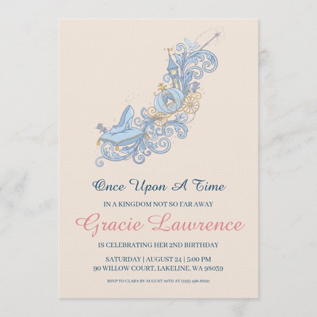 Invitación Cinderella princess birthday invitations (Anverso)