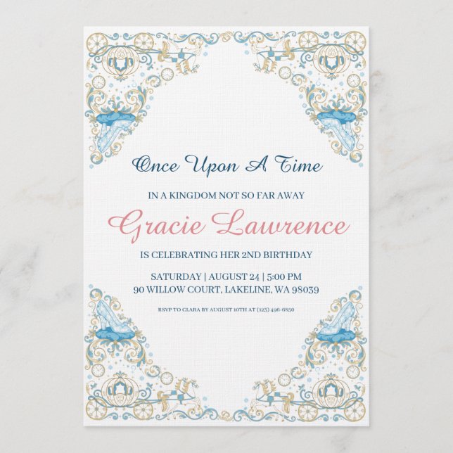 Invitación Cinderella princess birthday invitations (Anverso)