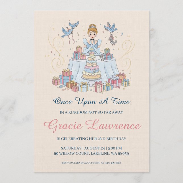 Invitación Cinderella princess birthday invitations (Anverso)