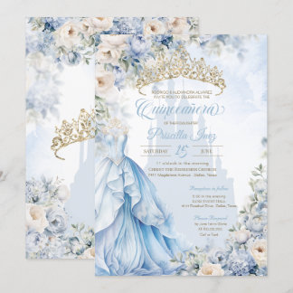 Invitación Cinderella Princess Blue Fairytale Quinceañera