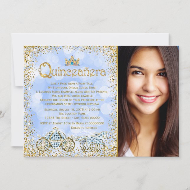 Invitación Cinderella Princess Carriage Photo Quinceanera (Anverso)
