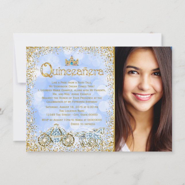 Invitación Cinderella Princess Carriage Photo Quinceanera (Anverso)